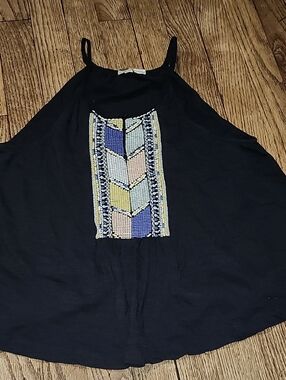 Roxy Black Beaded Chevron Halter Cami with Multicolor Accents